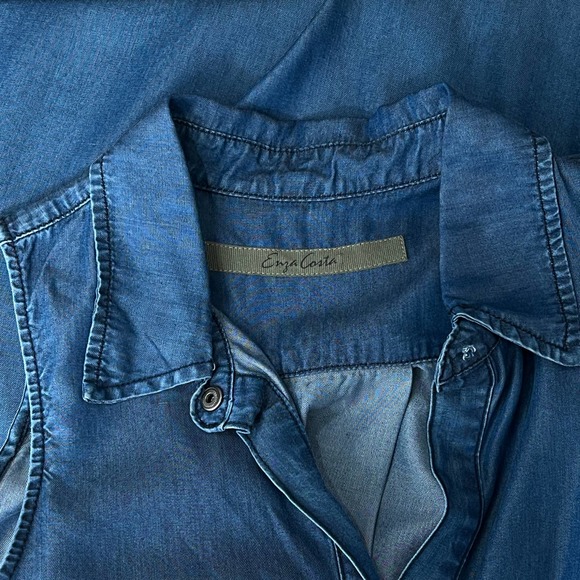 ENZA COSTA Dress Womens Small 1 Blue Chambray Denim Snap Front Sleeveless FLAWS - Picture 9 of 13